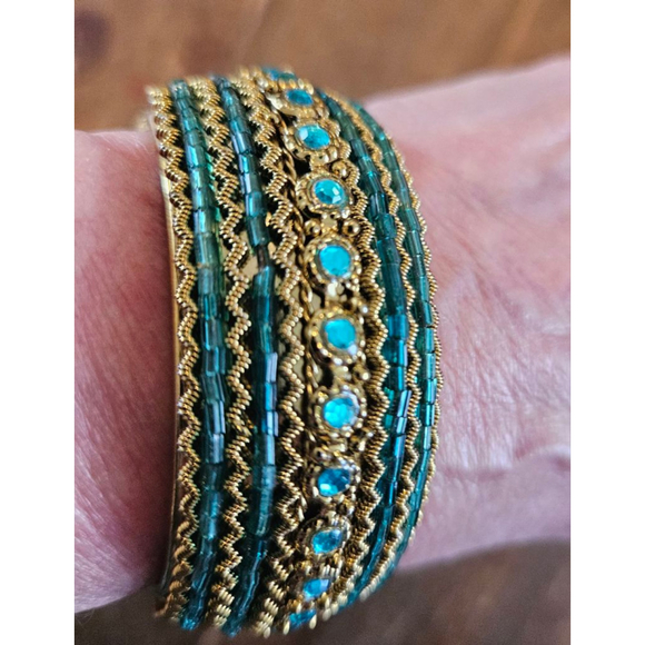 Unbranded Jewelry - Womens Unbranded Vintage 80s Hinged Bracelet One Size Gold Teal